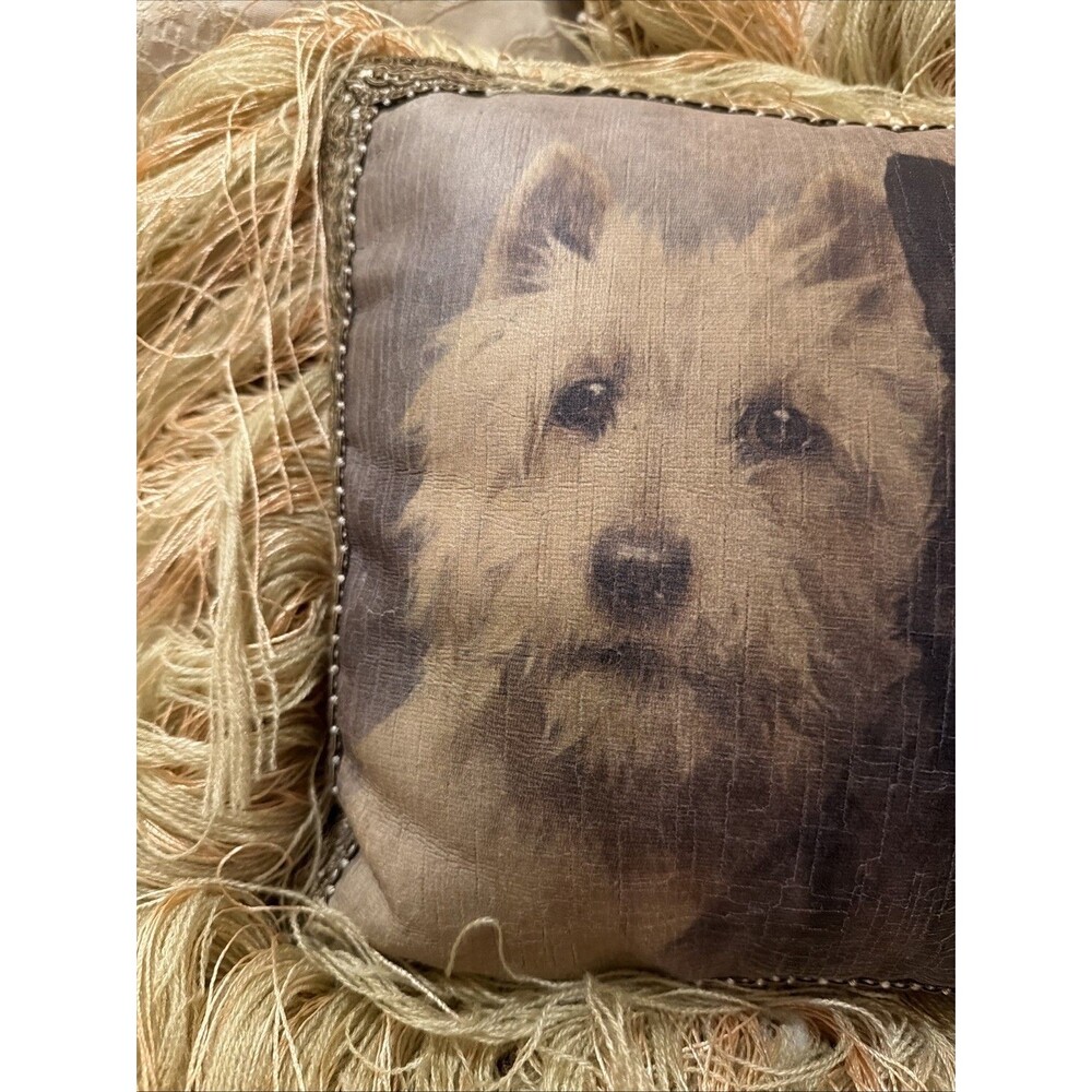Pulvermacher Designs NYC Terriers Dogs Throw Pillow Fringe Decor Tan Cottage - Picture 3 of 15